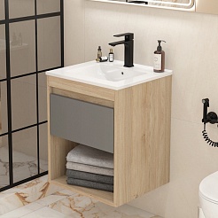 Teymi Тумба с раковиной Vitra 50 подвесная дуб/графит – фотография-4