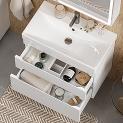 Equil Тумба с раковиной Corner 60 2 ящика подвесная белая – фотография-9