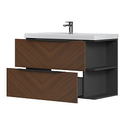 Equil Тумба под раковину Forest 90 2 ящика подвесная орех/графит – фотография-2