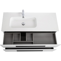 Cezares Тумба с раковиной Eco Cer-N 120 L bianco lucido CZR-8095-120-L ручки чёрные – фотография-3