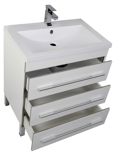 Aquanet Тумба с раковиной Верона 75 напольная, ящики, белая – фотография-6