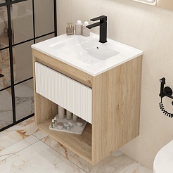 Teymi Тумба с раковиной Vitra 60 Волна подвесная дуб/белый – фотография-4