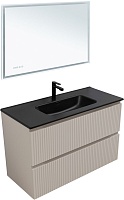 Aquanet Мебель для ванной с черной раковиной Джейн (Flat) 90 подвесная бежевая матовая