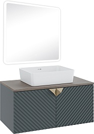 Runo Тумба с раковиной Андорра 85 Tre подвесная зеленый графит/дуб коньячный – фотография-7