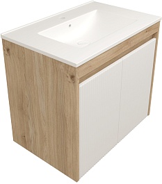 Teymi Тумба с раковиной Netta 70 Волна подвесная дуб/белый – фотография-1