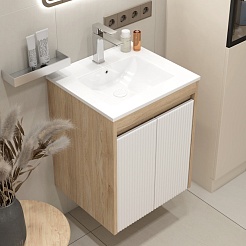 Teymi Тумба с раковиной Netta 50 Волна подвесная дуб/белый – фотография-4