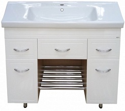 Misty Тумба для умывальника Пион 100 напольная, белая/вишня – фотография-1