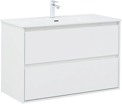 Aquanet Тумба с раковиной Милан 100 Flat подвесная белая – фотография-2