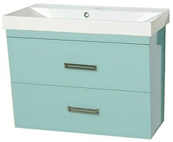 Misty Тумба для умывальника Джулия QVATRO 90 подвесная конус голубая – фотография-1