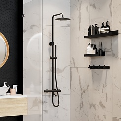 Paini Система душевая Cox 78PZ687THSSD250F1B с термоcтатом, поворотный излив, брашированный чёрный PVD – фотография-2