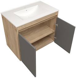 Teymi Тумба с раковиной Netta 75 Волна подвесная дуб/графит – фотография-2