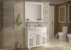 ASB-Woodline Зеркало для ванной Бергамо 85 белый/патина серебро, массив ясеня – фотография-3