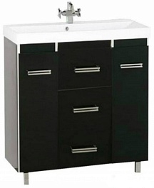 Misty Тумба с раковиной Джулия QVATRO 75, 3 ящика, черная – фотография-1