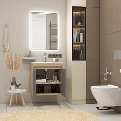 Teymi Тумба с раковиной Netta 60 Волна подвесная дуб/графит – фотография-12