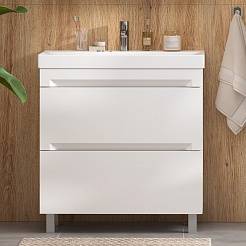 Equil Тумба с раковиной Corner 80 2 ящика напольная белая – фотография-3