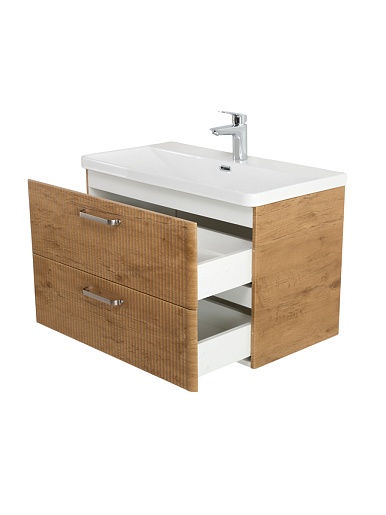 BelBagno Тумба с раковиной Due 80 подвесная Rovere Nature ручки Матовый атласный никель – фотография-2