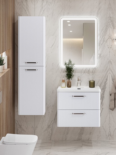 BelBagno Тумба с раковиной Due 50 подвесная Белый металлик ручки Матовый атласный никель – картинка-17
