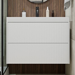 Vivon Тумба под раковину Kristi 80 подвесная белая матовая рифленая – фотография-2