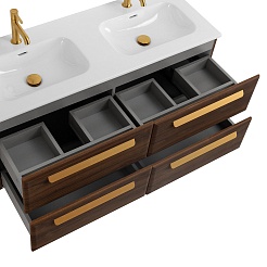 Cezares Тумба с раковиной Eco Cer-N 120 с 4 ящиками орех шоколад софт CZR-8073-120-2 ручки сатиновое золото – фотография-4