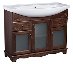 Bas Тумба под раковину Варна 105 орех, вставки стекло, 2 ящика – фотография-1