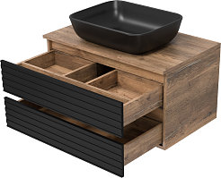 Brevita Тумба под раковину Dakota 80 подвесная дуб галифакс олово/черный кварц – фотография-5