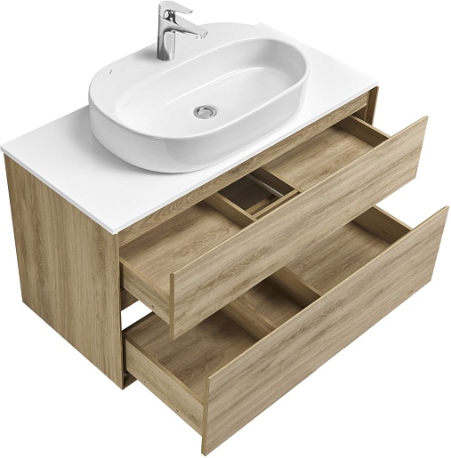 Акватон Мебель для ванной с белой столешницей Либерти 100 Одри Round дуб эльвезия – картинка-3