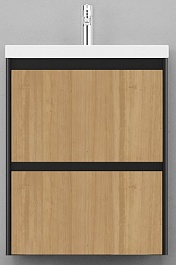 Velvex Тумба с раковиной подвесная Klaufs 60 черная/дерево, 2 ящика – фотография-1