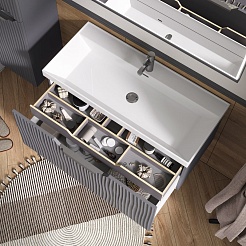 Equil Тумба под раковину Mirage 100 1 ящик подвесная графит софт – фотография-11