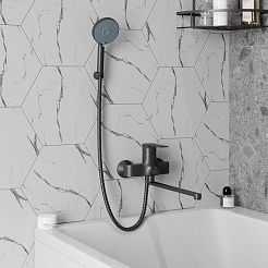 Teymi Смеситель для ванны с душем Lori T10267 универсальный черный матовый – фотография-8