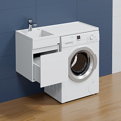 СанТа Мебель для ванной под стиральную машину Марс 100 L подвесная белая – фотография-5