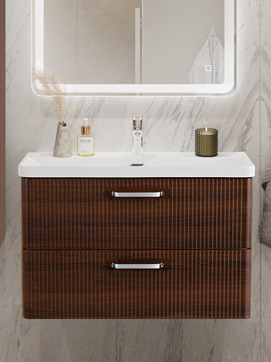 BelBagno Тумба с раковиной Due 80 подвесная Noce ручки Хром полированный – фотография-16
