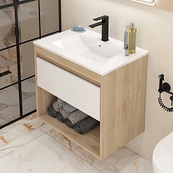 Teymi Тумба с раковиной Vitra 70 подвесная дуб/белый – фотография-4