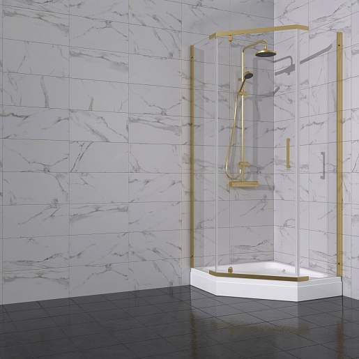 Triton Душевой уголок Дека-Голд 90x90 стекло прозрачное профиль золото с поддоном – фотография-4