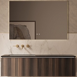 Vincea Мебель для ванной с черной столешницей и раковиной Luxe 140 L подвесная натуральный орех – фотография-1