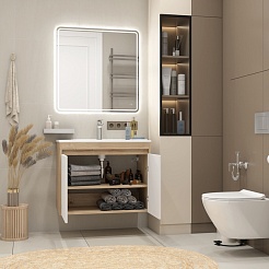 Teymi Тумба с раковиной Netta 80 Волна подвесная дуб/белый – фотография-13