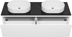 Misty Тумба с раковиной Виста 150 подвесная белая матовая с черной столешницей – фотография-3