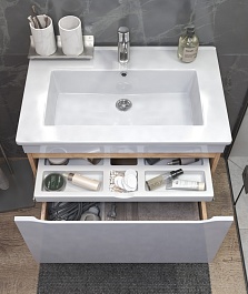 Vigo Тумба с раковиной Grani 750-0-1 подвесная белая/дуб золотой – фотография-5