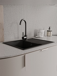 Teymi Мойка кухонная Hanna Smart 62 кварцевая черная матовая – фотография-8