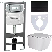 Ceramicanova Подвесной унитаз Metric Rimless с шумоизоляционной панелью CN1000 с системой инсталляции Envision кнопка Flat чёрный матовый