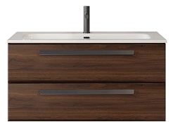 Cezares Тумба с раковиной Eco Cer-N 100 орех шоколад софт CZR-8073-100 ручки матовые чёрные – фотография-1