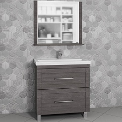 СанТа Мебель для ванной Венера 80 с зеркалом дуб шале графит – фотография-1