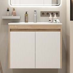 Teymi Тумба с раковиной Netta 75 Волна подвесная дуб/белый – фотография-3