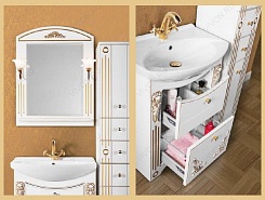 Водолей Мебель для ванной "Кармен 75" 2 ящика, белая/золото – фотография-3