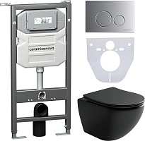 Ceramicanova Подвесной унитаз Metropol Rimless с шумоизоляционной панелью CN1000 с системой инсталляции Envision кнопка Round хром матовый