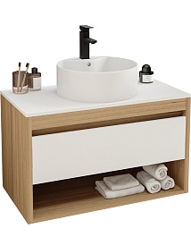 Teymi Тумба с раковиной Ritta 85 дуб эврика/белый матовый T60531 раковина T50104 – фотография-1