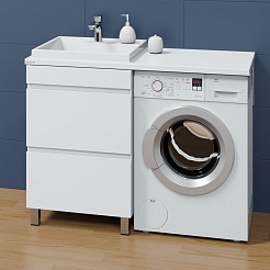 СанТа Мебель для ванной под стиральную машину Марс 120 L 2 ящика белая – фотография-3