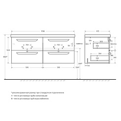Cezares Тумба с раковиной Eco 120 с 4 ящиками grafito ручки сатин – фотография-4