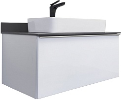 Comforty Тумба с раковиной Милан 90 с графитовой столешницей подвесная белая – фотография-1