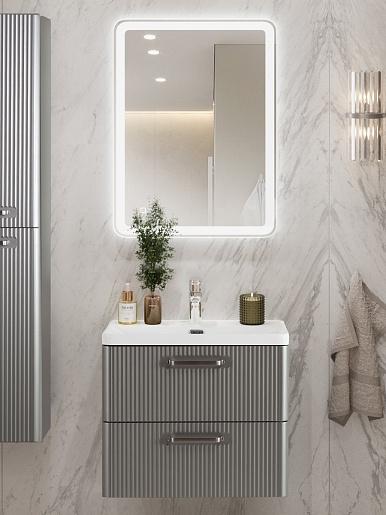 BelBagno Тумба с раковиной Due 60 подвесная Сатин ручки Матовый атласный никель – картинка-7