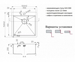 Zorg Кухонная мойка INOX PVD-5151 GRAFIT – фотография-2